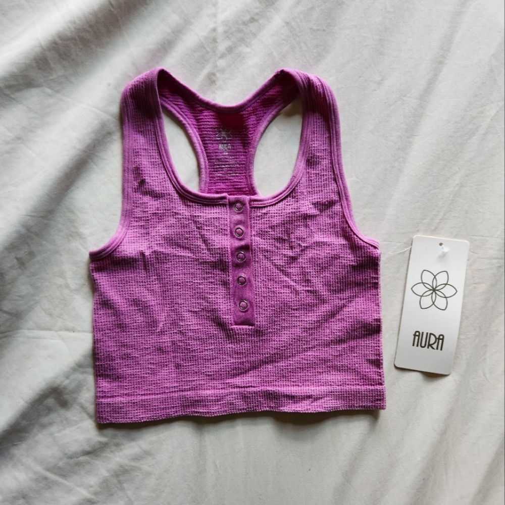 Aura Pink Ribbed Snap-Button Bralette Top ( Small / Medium )